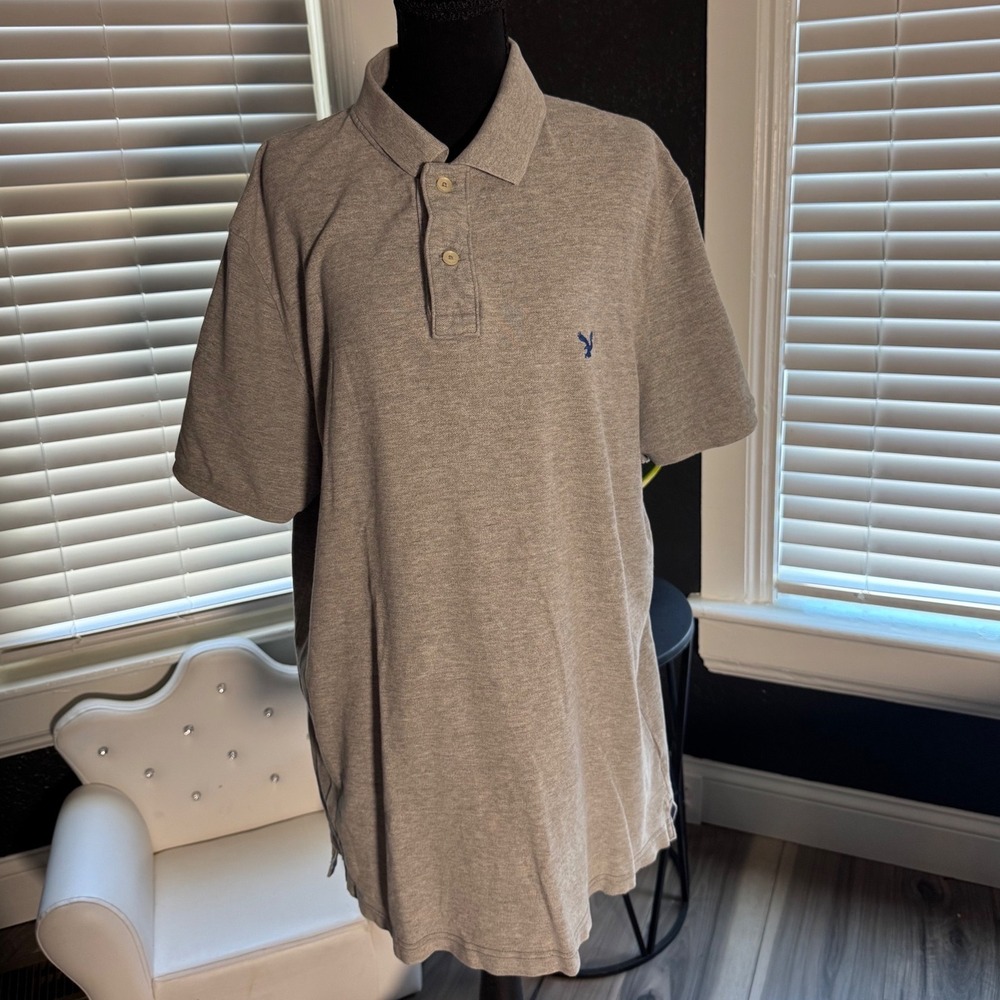 American Eagle Outfitters Mens XLT Polo Shirt Gray Short Sleeve Eagle